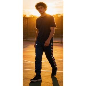 Kappa‎ Mens Black Track Pants With Orange Logo Tape Sz S tare away zip side